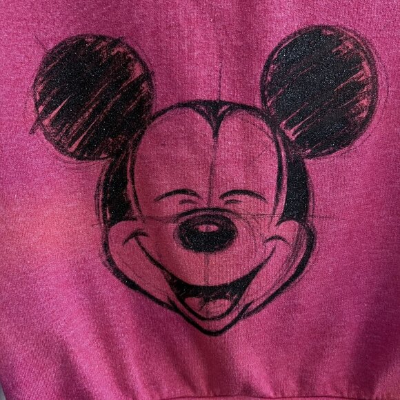 Disney Artist Collection Mickey Cropped Sweatshirt Lg Pink Double sided Sketch - Picture 5 of 9